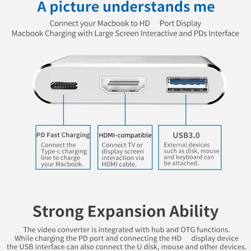 USB C 3.0 3 in 1 HUB Type-C to Hdmi-Compatible USB 3.0 Docking Station Charging 4K Adapter Splitter for Macbook Air Pro Samsung