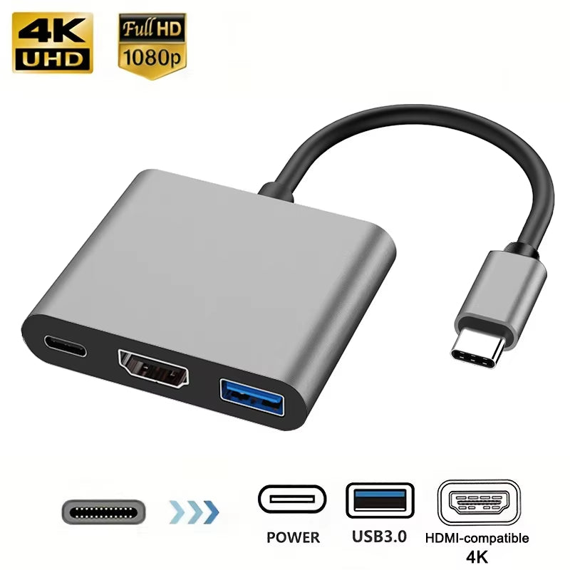 USB C 3.0 3 in 1 HUB Type-C to Hdmi-Compatible USB 3.0 Docking Station Charging 4K Adapter Splitter for Macbook Air Pro Samsung