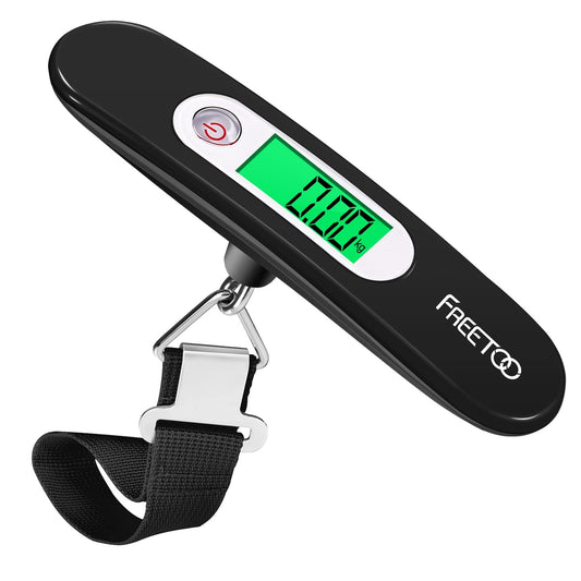 FREETOO Gepäckwaage Tragbare Digitale Kofferwaage Lcd-Anzeige Mit Hintergrundbeleuchtung Tara-Funktion Praktisch Für Reisen/Familienleben Bis 50KG (Schwarz)